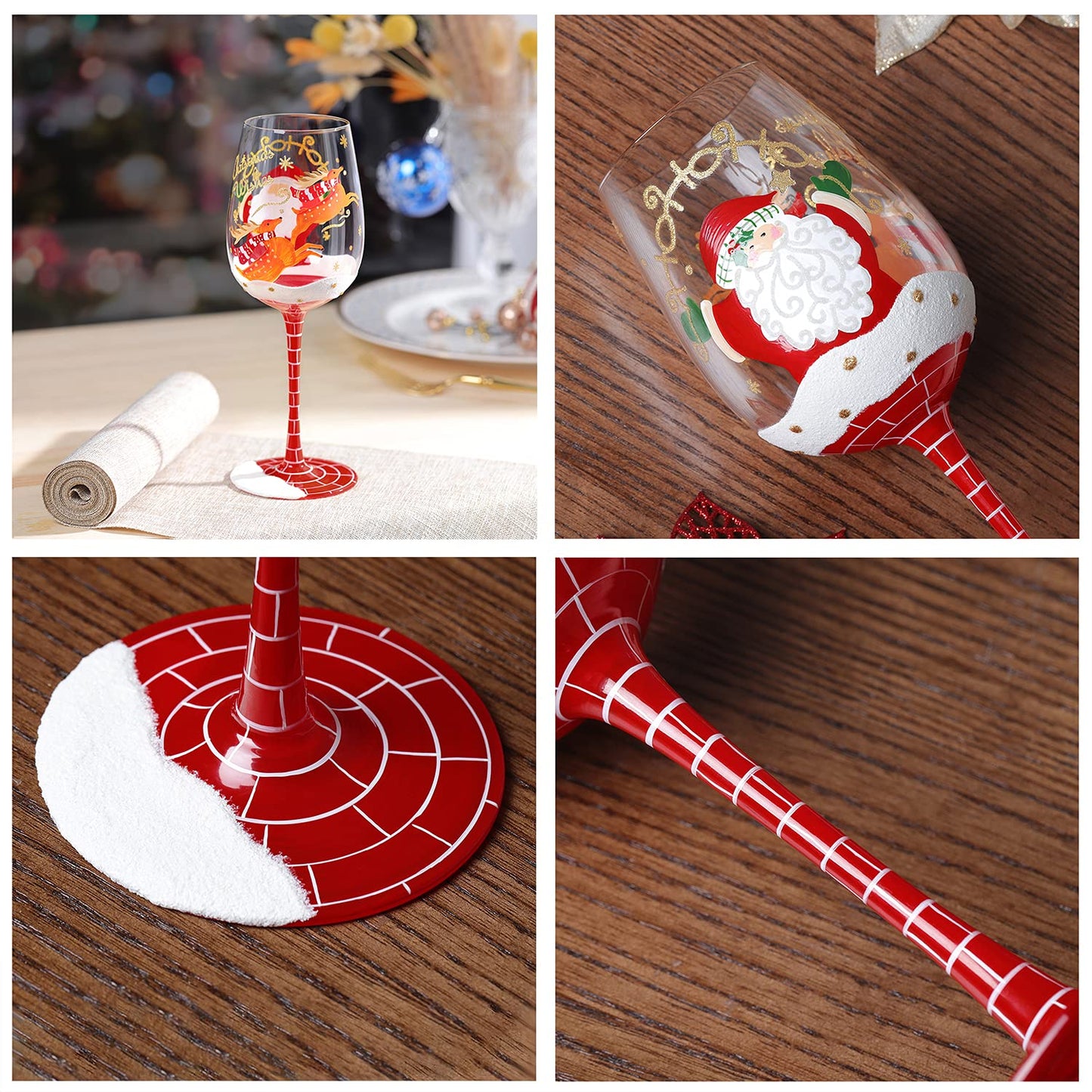 NymphFable Hand Painted Wine Glass 15oz Santa Claus Christmas Elk Deer Snowflake Xmas Christmas Gift for Family Friend（1 piece）