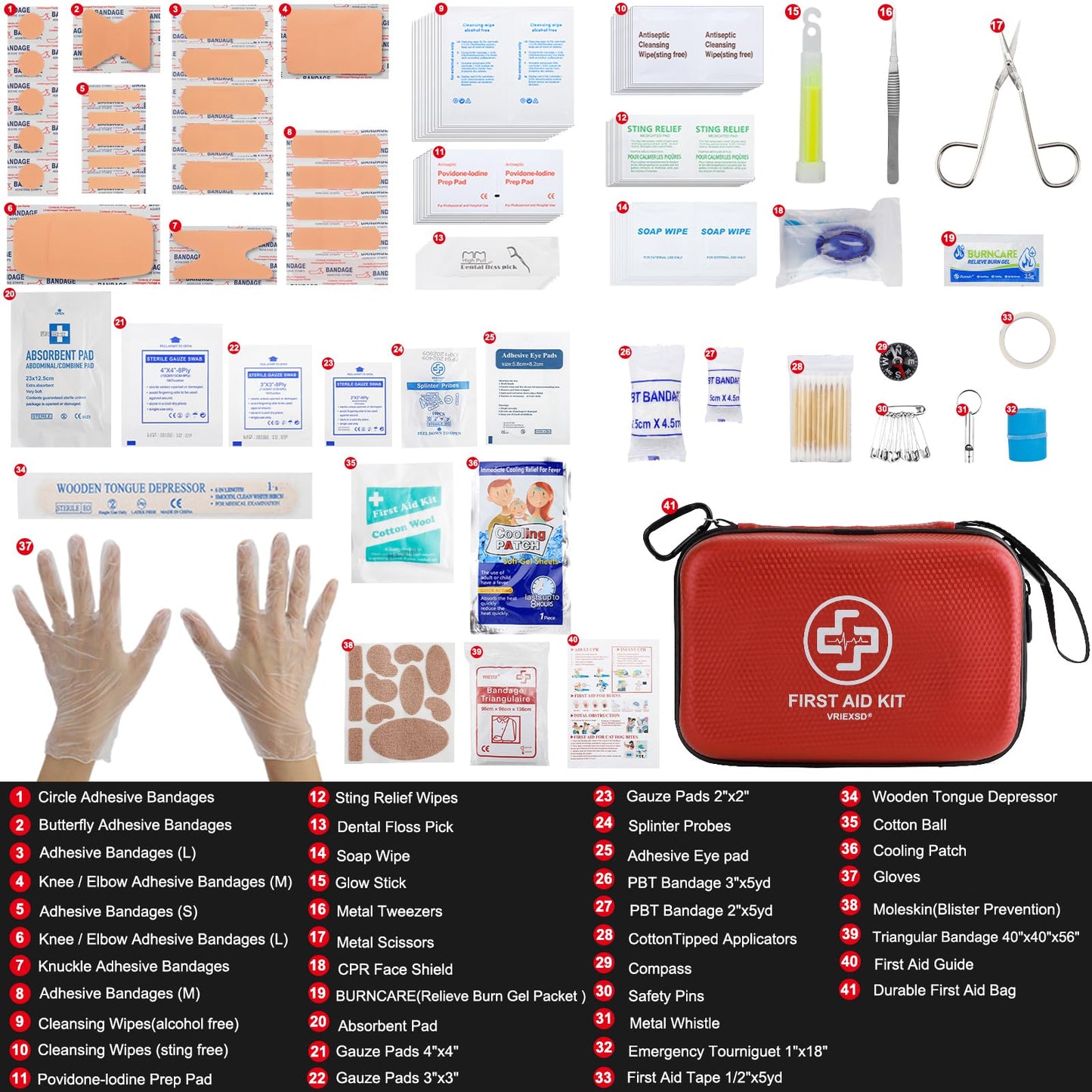 VRIEXSD Premium First Aid Kit, 320 Piece Waterproof Hard Shell Eva First Aid Kit for Home, Camping, Cars, Hiking, Travel, Businesses & Outdoor Emergencies - Emergency Medical Kits (Red)