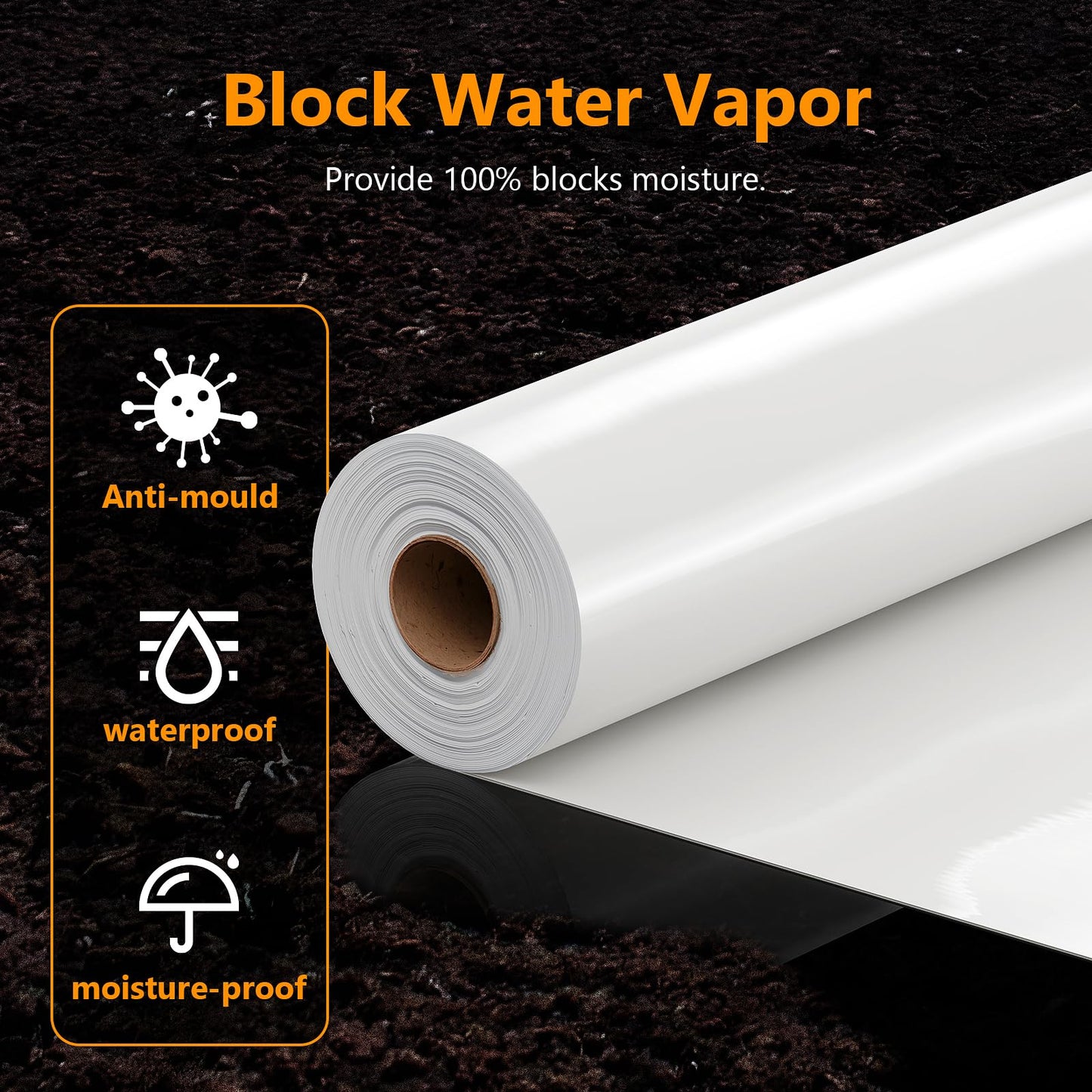 Crawl Space Vapor Barrier, 10mil Film, 10'x100', White Plastic Sheeting - Thick Plastic Sheeting, Heavy Duty Polyethylene Film, Drop Cloth Vapor Barrier Covering for Crawl Space, Garden, Basement