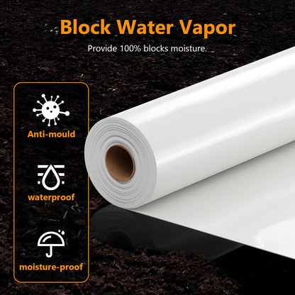 Crawl Space Vapor Barrier, 16 Mil 10'x50', White Plastic Sheeting - Thick Plastic Sheeting, Heavy Duty Polyethylene Film, Drop Cloth Vapor Barrier Covering for Crawl Space, Basement