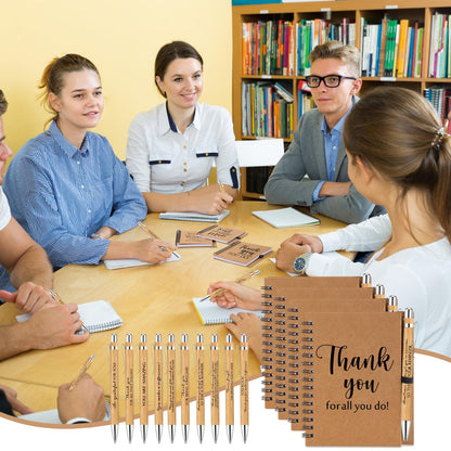 Honoson Spiral Notebooks Sets Teacher Appreciation Gifts Bulk Inspirational Journals with Retractable Bamboo Pens Encouragement Notepad Thank You Gifts for Staff Employee Coworker(30 Sets)