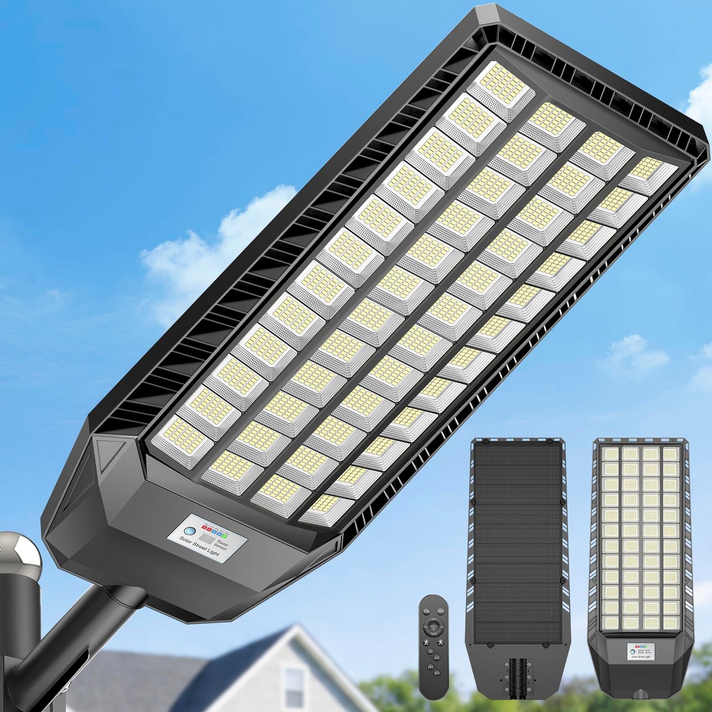 Deepn 15000W Solar Street Lights Outdoor, Super Bright Commercial Solar Lights Outdoor for Yard, IP67 Waterproof LED Security Flood Light with Motion Sensor & Remote Control for Parking Lot, 1 Pack