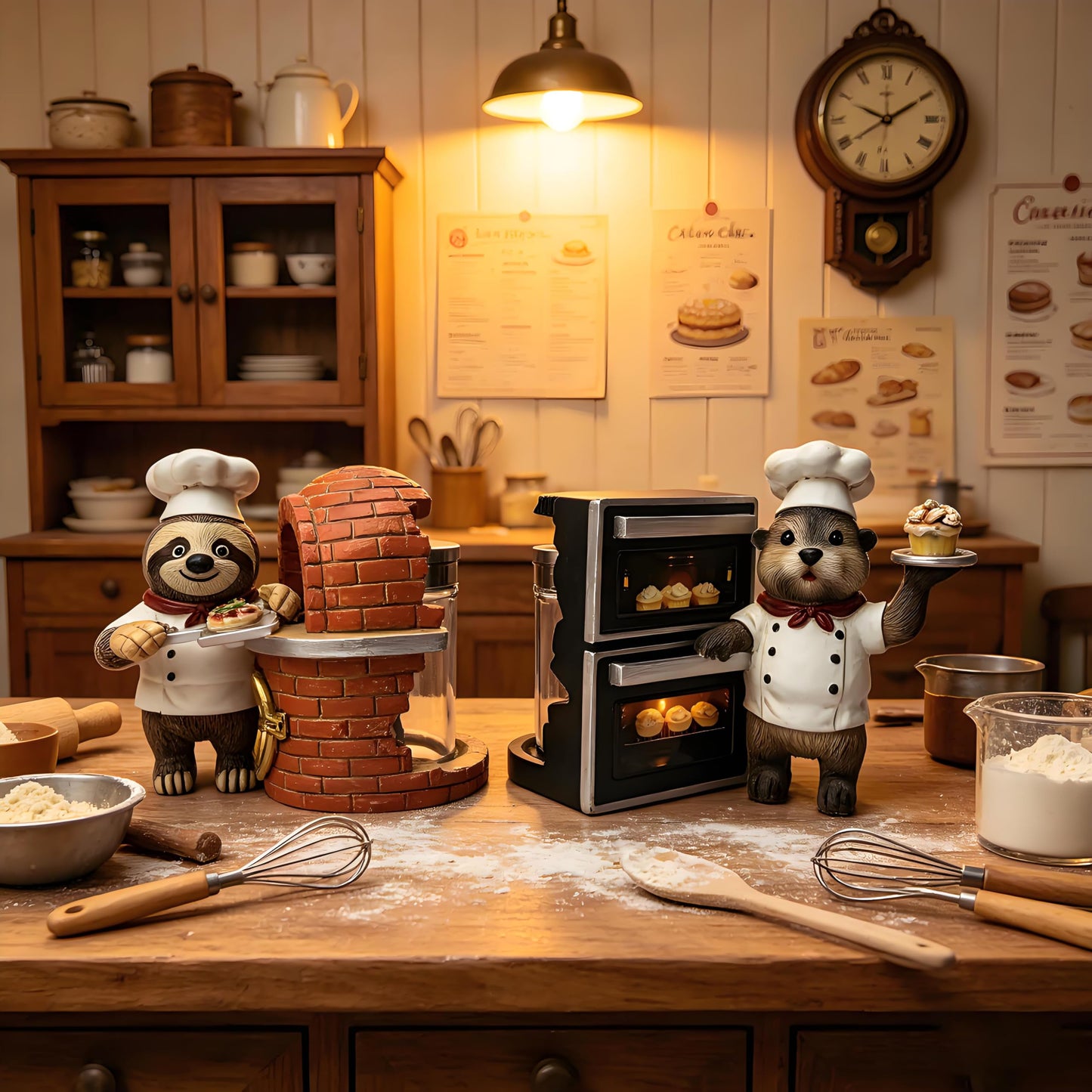 YOQUATE Otter and Sloth Salt and Pepper Shakers Set Chef Sloth & Otter Figurines Decorations with Salt & Pepper Shaker for Home Kitchen Table Decor Gifts