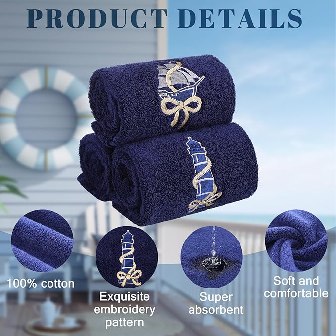 3 Pack Coastal Nautical Hand Towels