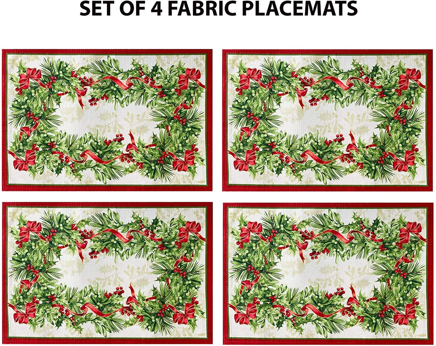 Newbridge Christmas Holly Ribbon Traditions Bordered 70 Inch Long Table Runner, Boughs of Holly and Berry Ribbon Garland Dining Table Runner for Holiday Party