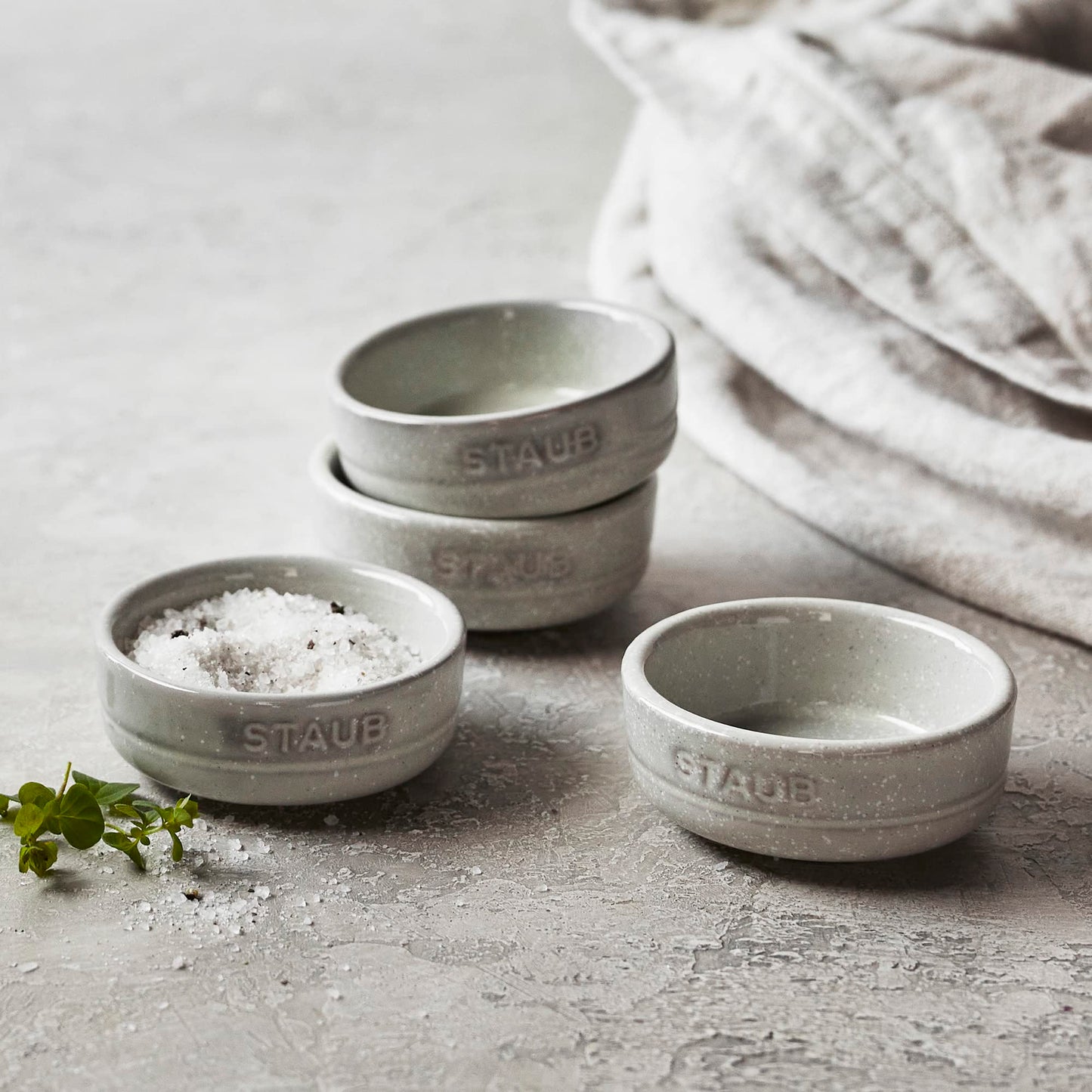 STAUB Ceramic Dinnerware 4-pc Condiment Dish Set - White Truffle