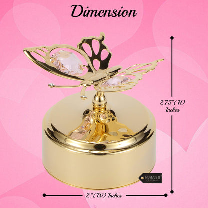 Matashi Christmas Music Box – 24K Gold Plated Butterfly Figurine with Crystals, Plays “Memory” – Elegant Tabletop Showpiece for Christmas, Valentine’s Day, Mother’s Day