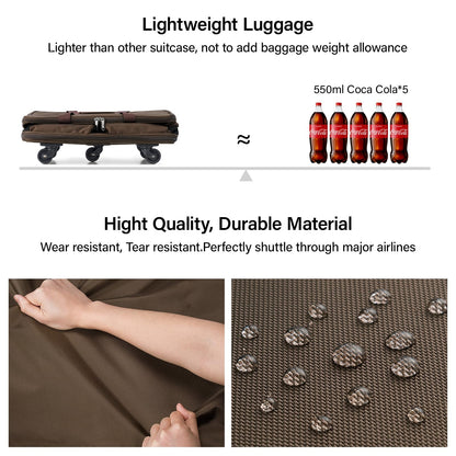 Hanke Expandable Collapsible Luggage with Wheels Suitcase, Rolling Travel Bag, Duffel Garment Tote Bag for Men Women, Lightweight Suitcase, Large Capacity Luggage with Spinner Wheel (Coffee)