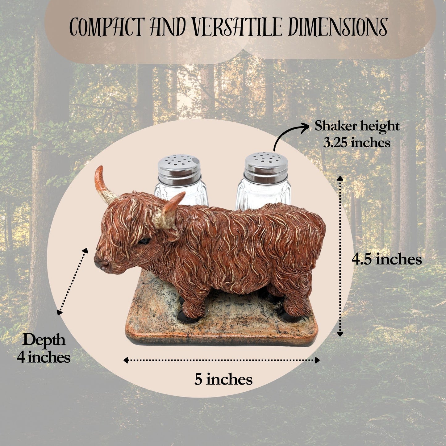 BestGiftEver Highland Cow Salt and Pepper Shakers | Scottish Highland Cow Decor | Rustic Farmhouse Kitchen Accessories | Animal Condiment Holder | Novelty Salt and Pepper Shaker Set for Nature Lovers