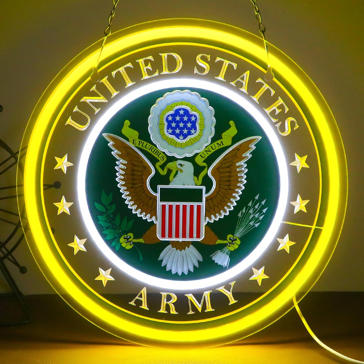 WittyRhE Military-themed Army Neon Signs Veteran Neon Lights Wall Decor for Man Cave Bedroom Bar Army Themed Gift Art for Christmas Party-12.6×12.6 IN-USB Powered-Acrylic