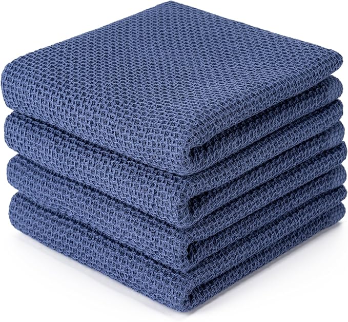 BOOMIBOO 4-Pack Dish Towels, 100% Cotton Waffle Weave, Ultra Soft Absorbent