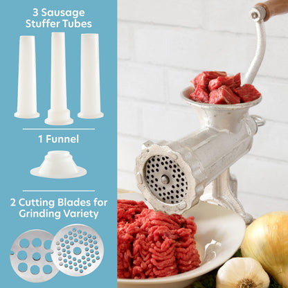 Meat Grinder with Tabletop Clamp- Cast Iron Meat Mincer and Sausage Maker Includes 3 Cutting Disks