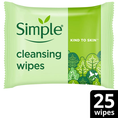 Simple, Kind to Skin, Biodegradable Cleansing Wipes with Vitamin B5, Vitamin E and Pro Amino Acids, 75 Pack