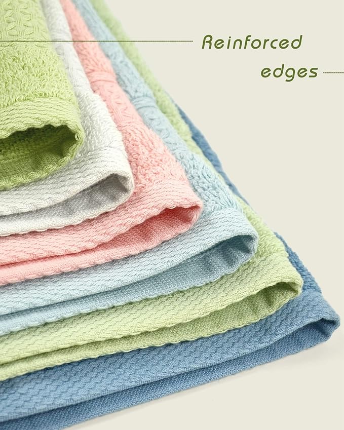 Cleanbear Pure Cotton Wash Cloths Face Cloths, 6 Colors per Set, 13 x 13 Inches