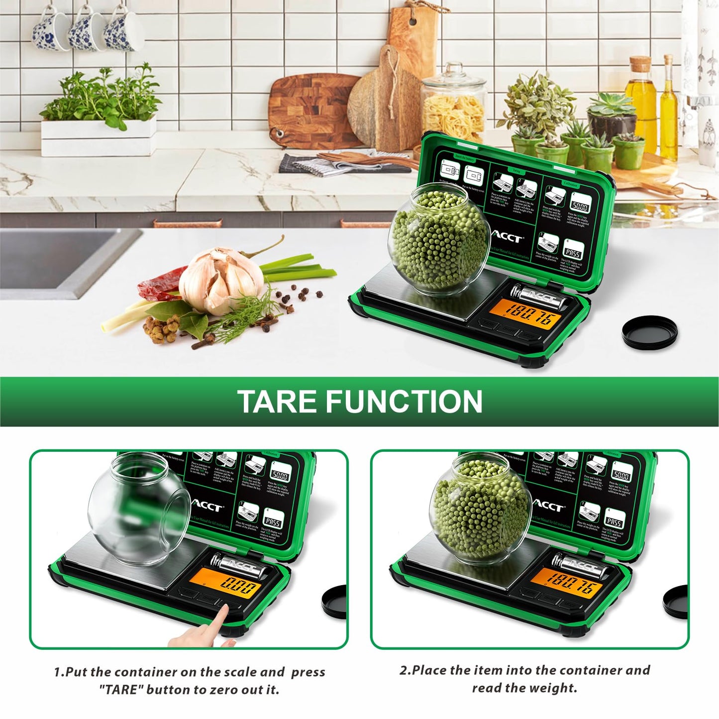ACCT Precision Pocket Scale, 200gx0.01g jewelry gram scale, digital food scalewith LCD display, one-click conversion 6 units, mini scale for kitchen/powder/herb/coins(Battery included)