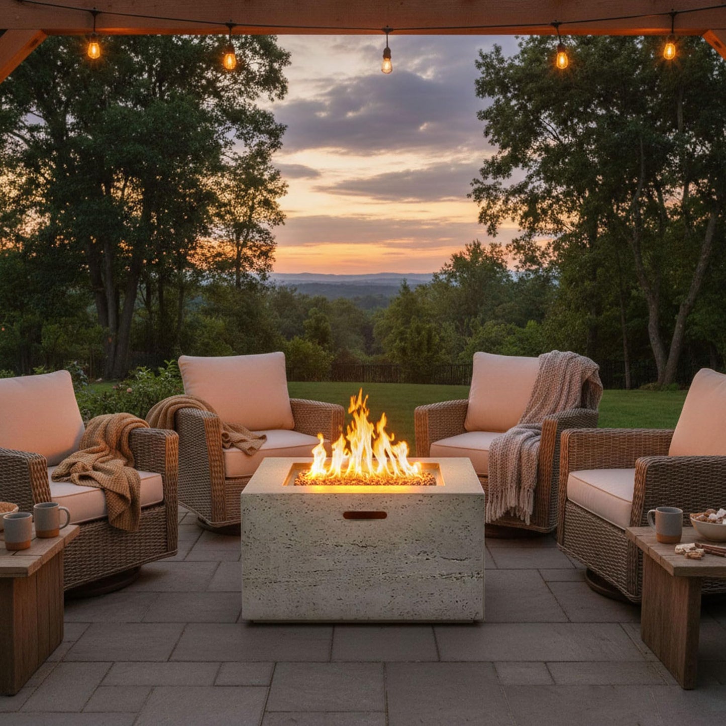 Merax MGO Outdoor Square Fire Pit with Steel Burner,Lightweight 24.02-inch Propane Fire Pit Table with Adjustable Flame, 40,000 BTU, Lava Rocks, and Rain Cover for Patio,Backyard, Poolside, Gray