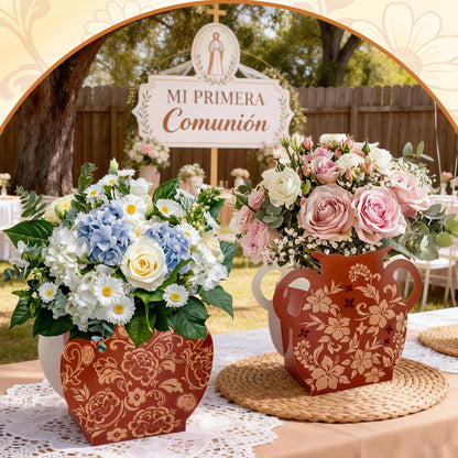 12 Pack Cielito Lindo Barro Paper Vases - Mexican Talavera Style Centerpieces for Cinco De Mayo, Fiesta, Wedding & Birthday Tables