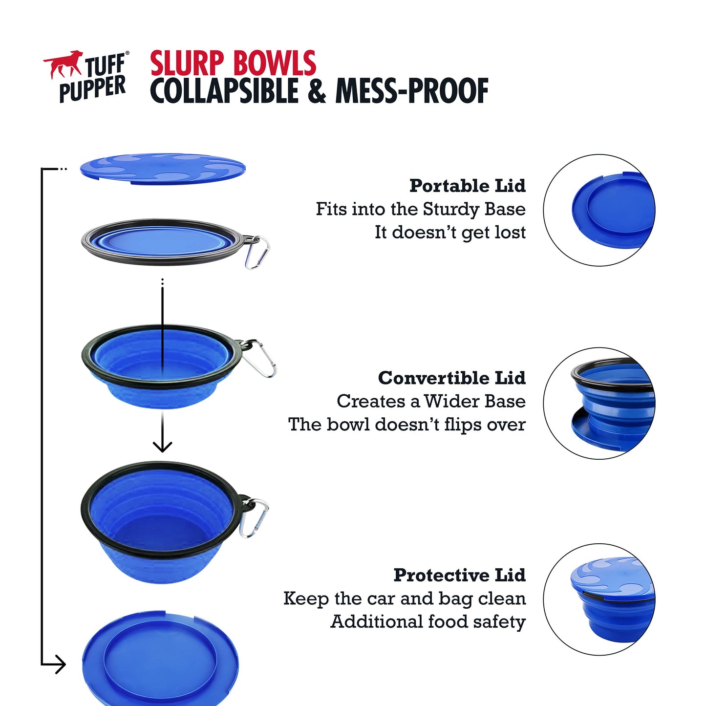 Tuff Pupper SuperBigSlurp Collapsible Dog Bowls, Extra Large Capacity, Portable, Food Safe, Odorless, Non-Toxic Silicone