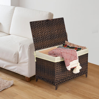 Honjourai Wicker Storage Basket with Lid,Rattan Shelf Basket with Removable Liner Bag,160L Storage Bin,Storage Trunk with Heightened Feet,Storage Container for Wardrobe,Home Organizer