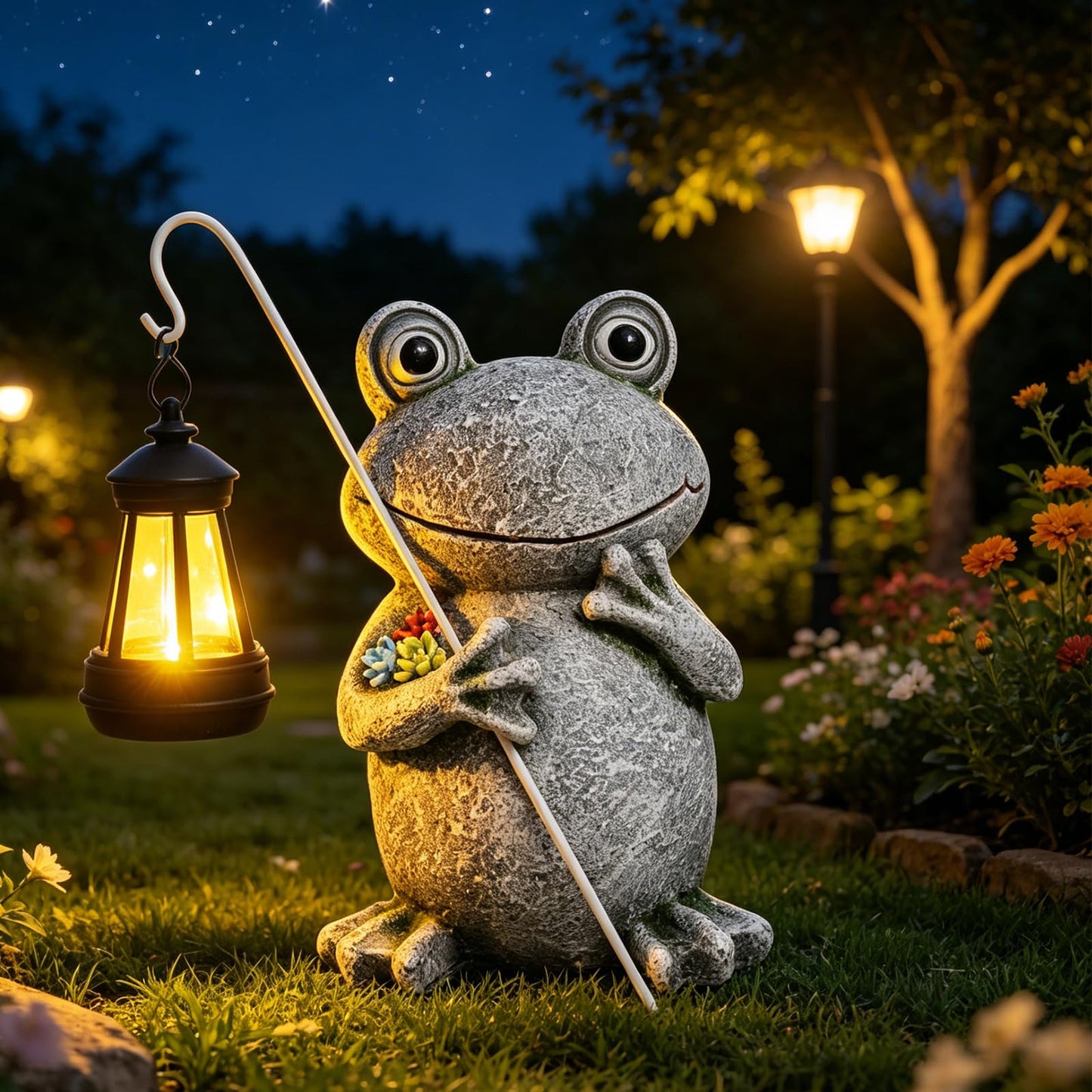 YHSOLAR Frog Solar Garden Statues, Resin Frog Figurine Decorations, Outdoor Frog Decor Art for Lawn,Yard, Unique Housewarming Gift for Garden Home