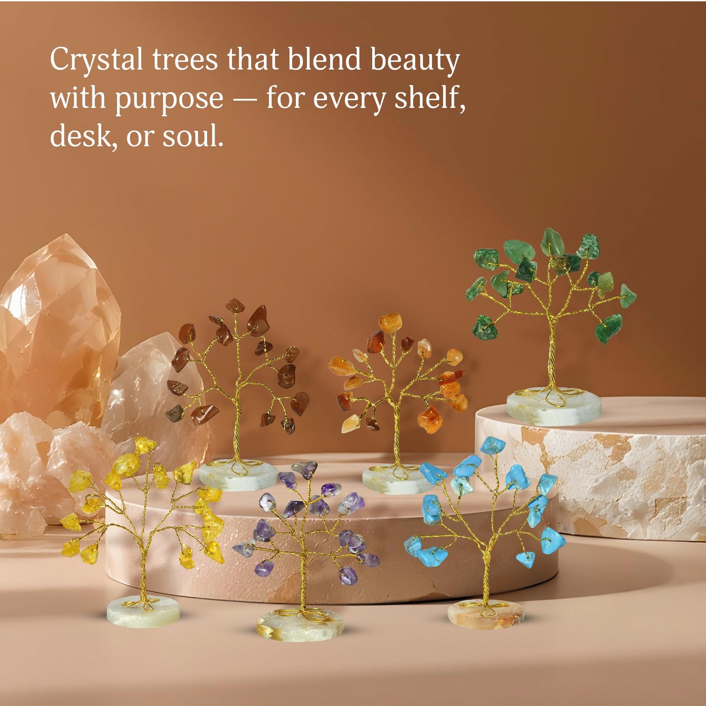 YATSKIA Chakra Crystals Tree, Birthday Gift For Women, Gemstones And Crystals, Natural Crystal Gemstone Tree, Crystal Home Decor, Mom Birthday Gifts, Feng Shui, Reiki Gift (Set Of 12 Slice Base Trees)