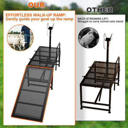 ZUIWAN Heavy Duty Sheep Trimming Stand with Ramp - Adjustable Livestock Grooming & Milking Stand for Goat, Sheep Shearing and Milking Frame