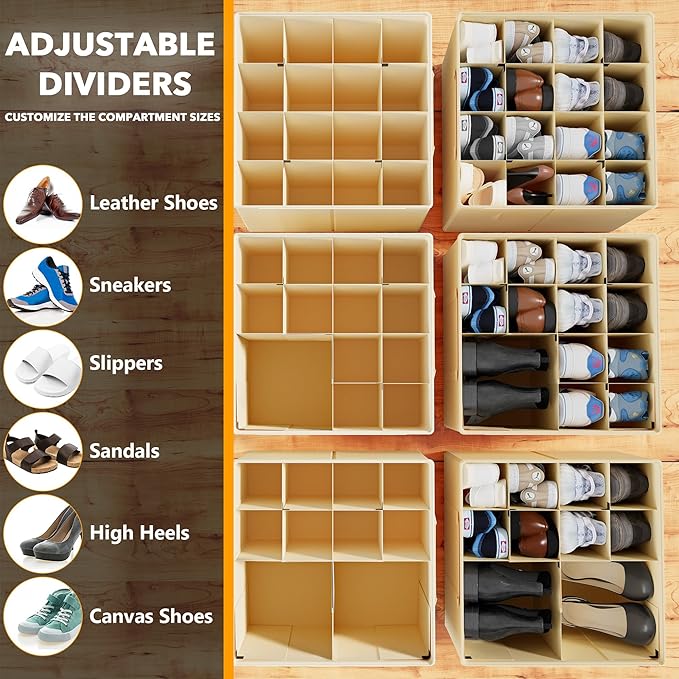SpaceAid Shoe Organizer for Closet, 2 Pack Foldable Shoe Storage Containers