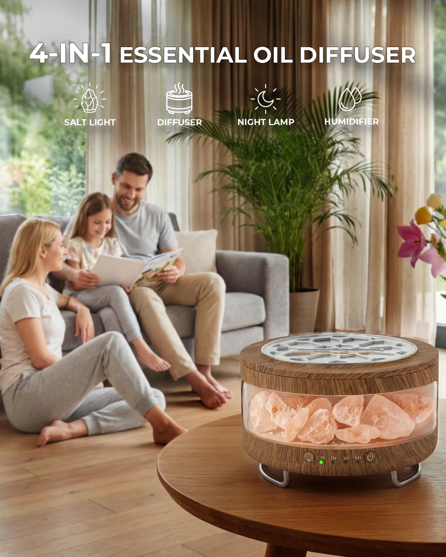 Essential Oil Diffuser with Himalayan Salt Lamp, 350ml Ultrasonic Aromatherapy Humidifier, 7 Colors LED Light, Timer & Auto Shut-Off for Home Bedroom Office Spa Yoga