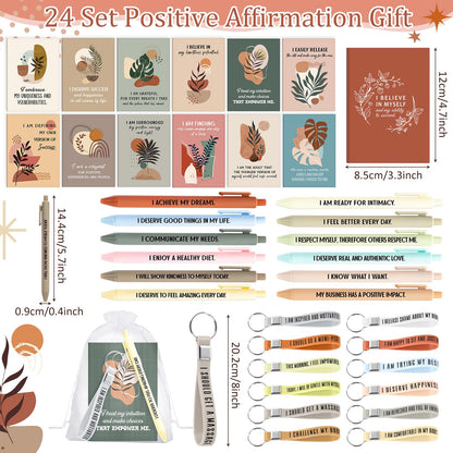 Mooliwe Positive Affirmation Gift Set Gratitude Notebooks with Pens Keychains Small Bags Motivational Party Favors for Adult Women Coworkers Employee Group(24 Set,Plant)