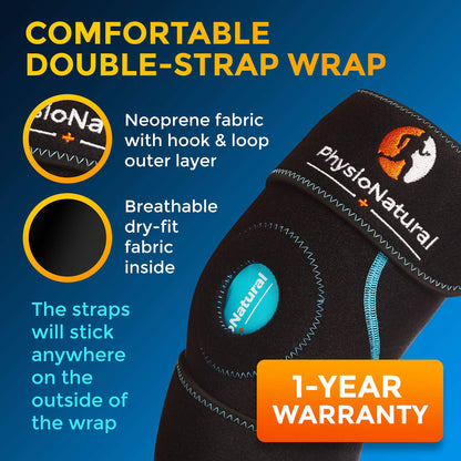 PhysioNatural Ice Pack for Knee Pain Relief, Reusable Gel Ice Wrap for Leg Injuries, Swelling, Knee Replacement Surgery, Cold Compress Therapy for Arthritis, Meniscus Tear and ACL