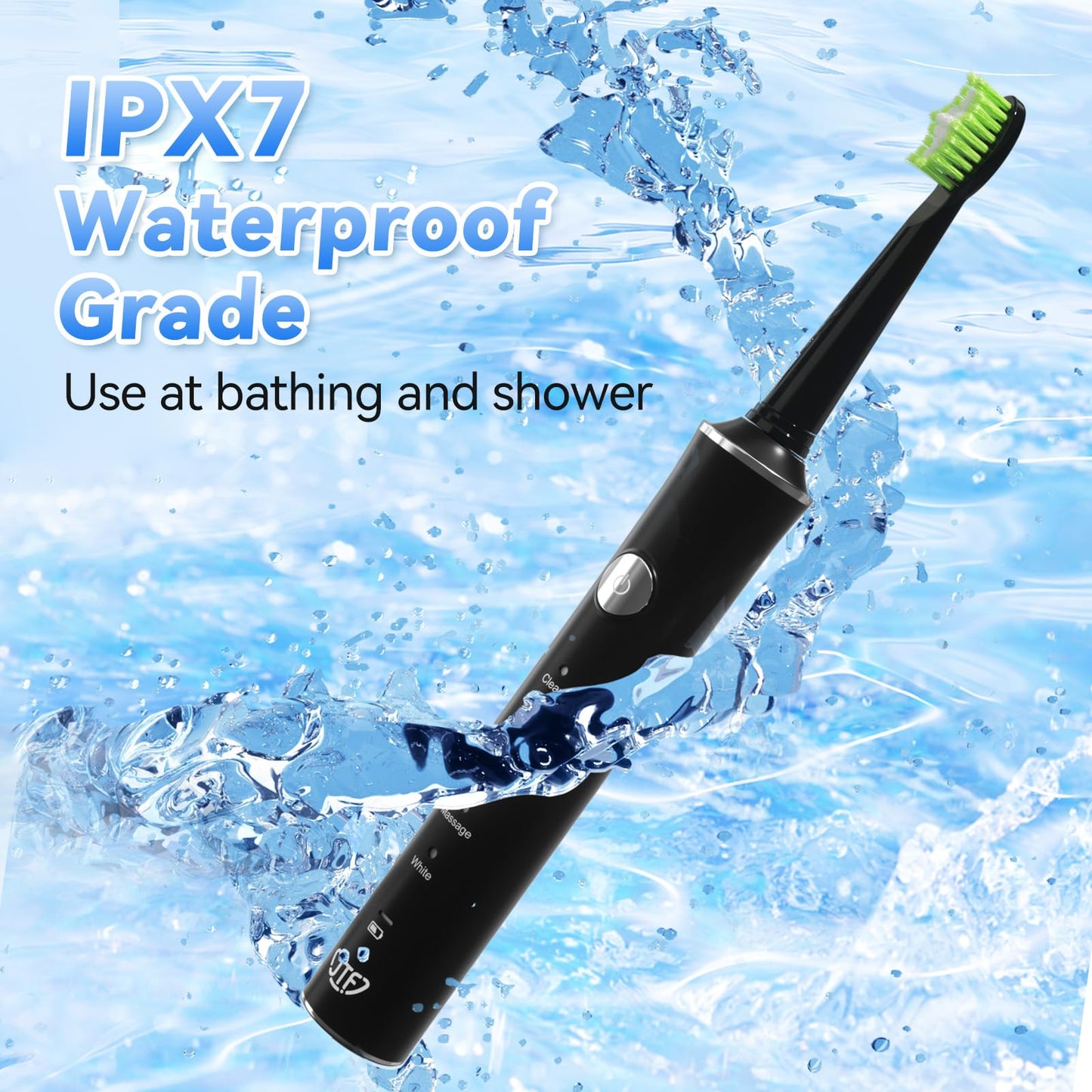 JTF Sonic Electric Toothbrush for Adults: 6 Brush Heads, Travel Bag, Tongue Scraper, 5 Brushing Modes for Teeth, Smart Timer and IPX7 Waterproof, Rechargeable Toothbrush for Deep Cleaning & Whitening