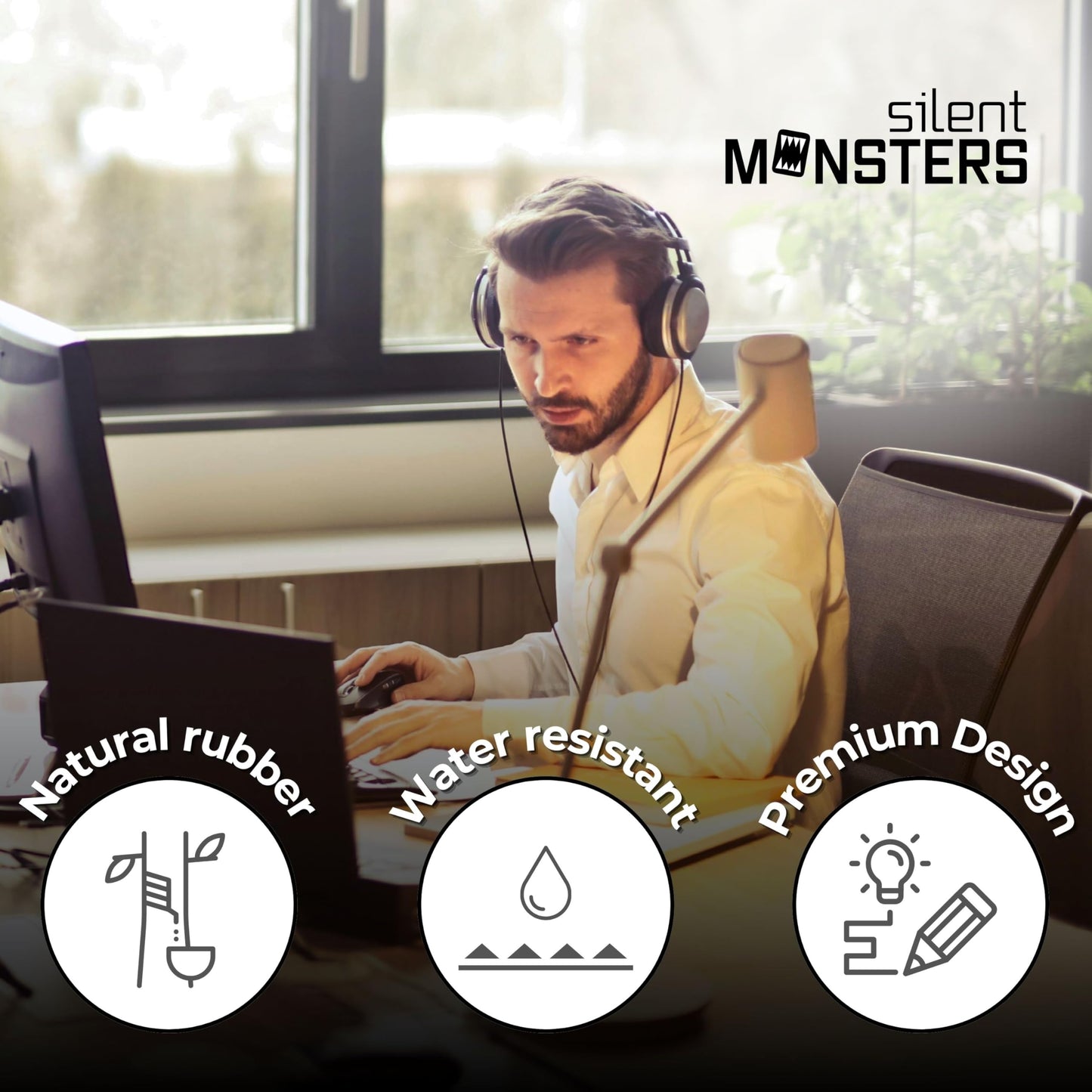 Silent Monsters Mouse Mat XX Large 35 x 12 in / 90 x 30 cm, Black Mouse Pad, Stitched Edges, washable & rollable, Mousemat for Office, Gaming, Home Study, Mousepad, big non-slip & quiet Desk Mat XL