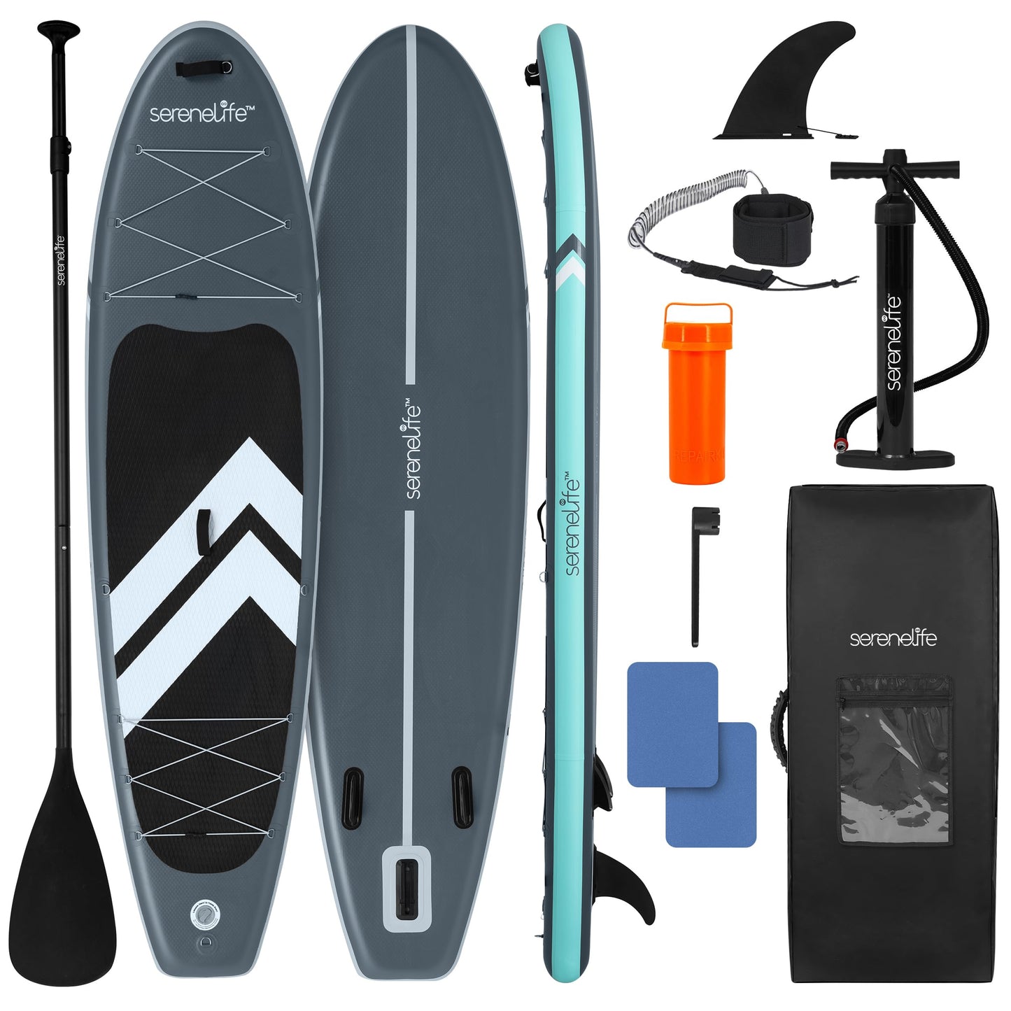 SereneLife 10’6” Inflatable Stand Up Paddle Board with Premium SUP Accessories - 33” Wide Stable Design with Non-Slip EVA Deck Pad for Youth and Adults, 350 lbs. Capacity