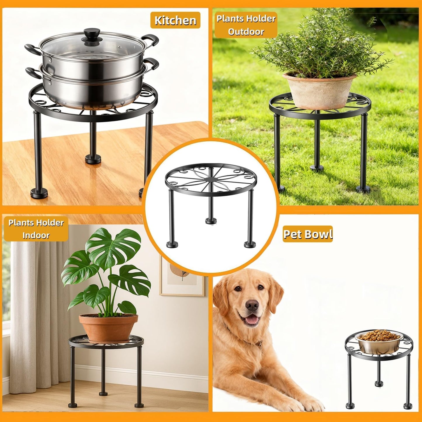 Chejievy 1 Pack Metal Round Plant Stands, Small Flower Pot Stand for Garden Home, Anti-rust Circle Plant holders Display Shelf for Indoor/Outdoor