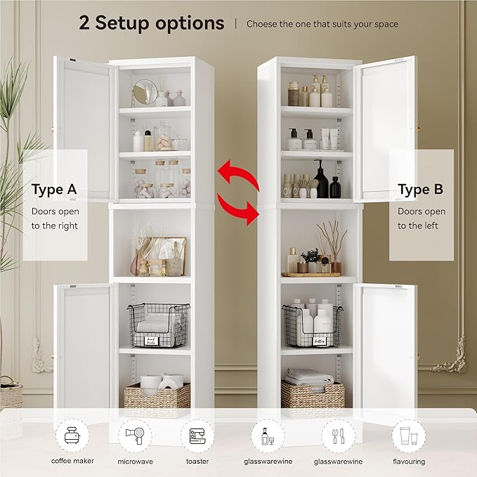 YAUWOH 2-Door Metal Storage Cabinet, Tall Slim Pantry Organizer