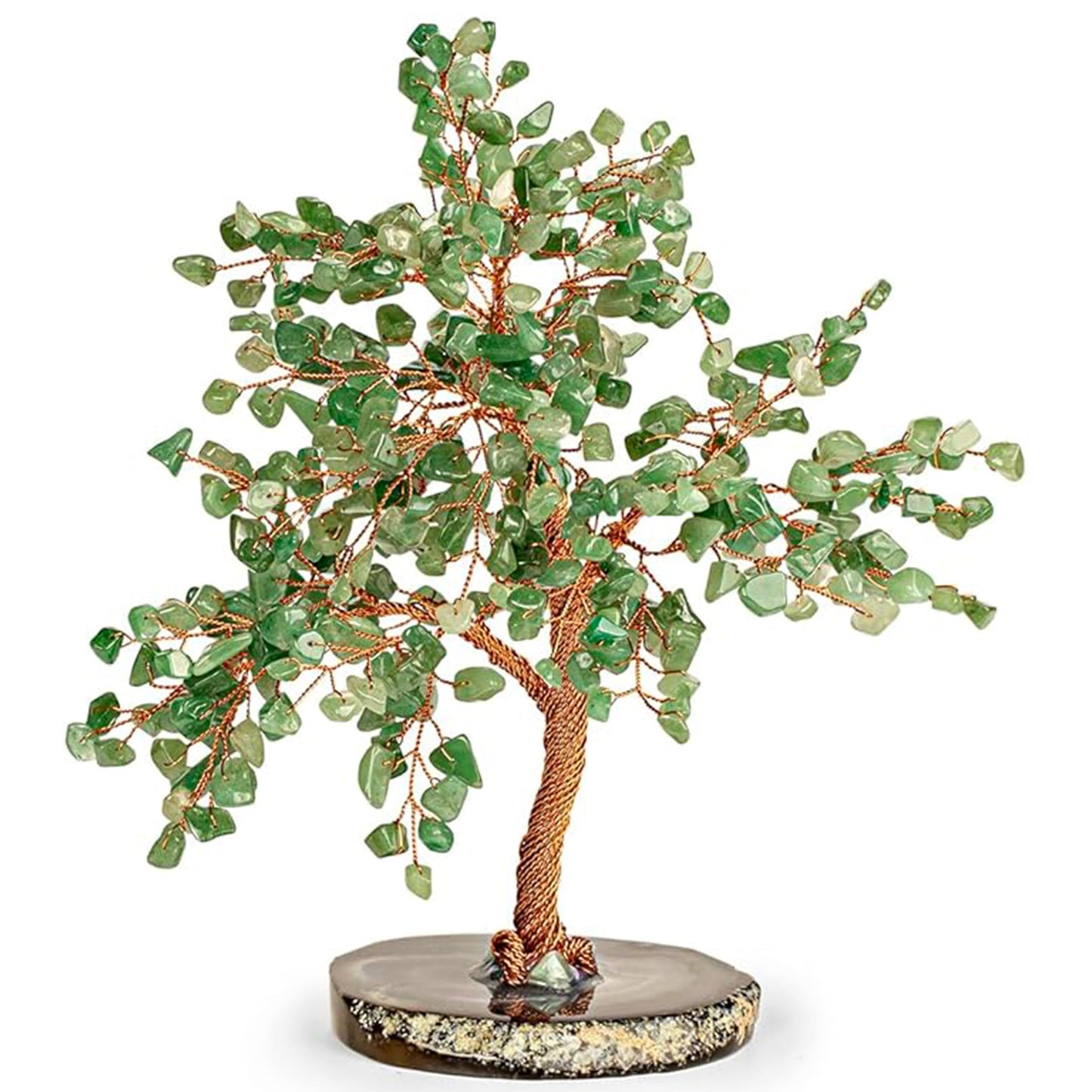 KARMA AND LUCK Jade Crystal Tree of Life, Feng Shui Money Tree Decor with Natural Jade Gemstones, Copper Wire Bonsai Tree on Agate Base, Spiritual Home, Office, Desk Decor Gift, 10" Large
