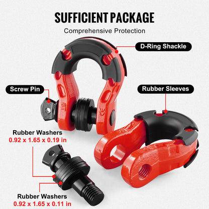 VEVOR 3/4" D Ring Shackle, Red Shackles for Truck with 7/8” Screw Pin 66139 lbs (30 Ton) Break Strength Black Isolator Washers Kit, Winch Towing Shackle for Truck Jeep Heavy Duty Off Road Recovery