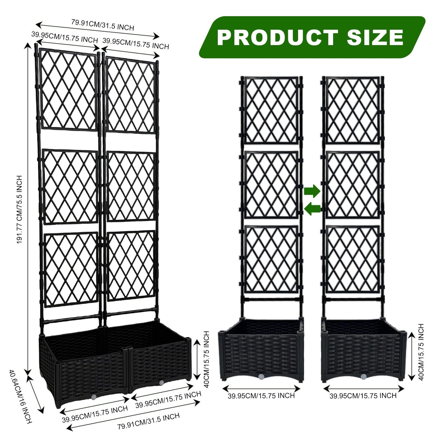 BUKLIYN Planter with Trellis - Raised Garden Bed with Trellis 75.5"x31.5"x16", Privacy Screen Planter Box with Drainage Hole, Outdoor Raised Garden Bed for Climbing Plants