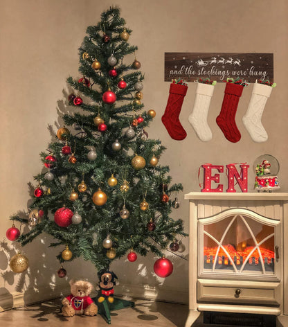 KORMMCO Christmas Stocking Holder, The Stocking were Hung Wood Hanging Sign, Stocking Holder for Wall, Xmas Stocking Holder with 6 Hangers for Fireplace Mantel, 24 inch,Brown,