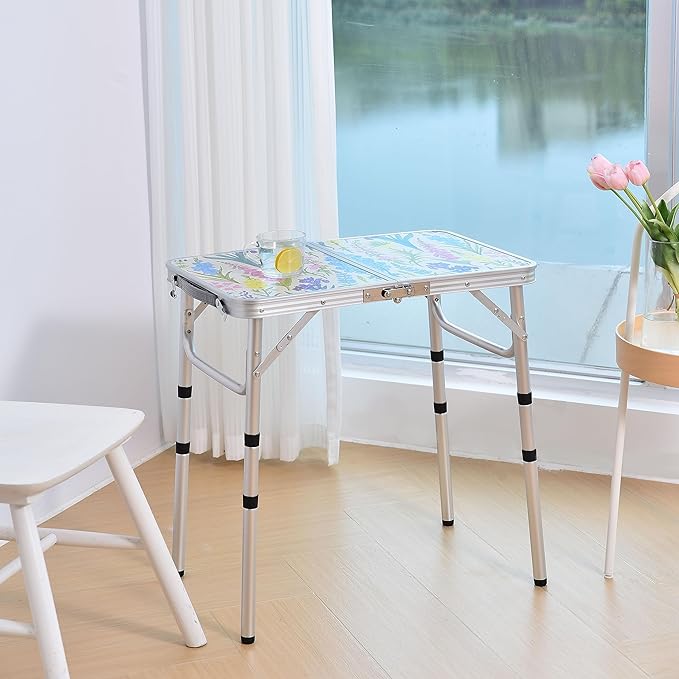 Yriuat Folding Camping Table 2ft Portable Pinic Table Adjustable Height Small