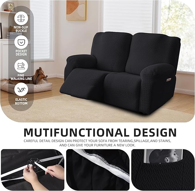 Genina Recliner Loveseat Covers, Stretch Reclining Sofa Covers, 2 Seater Couch