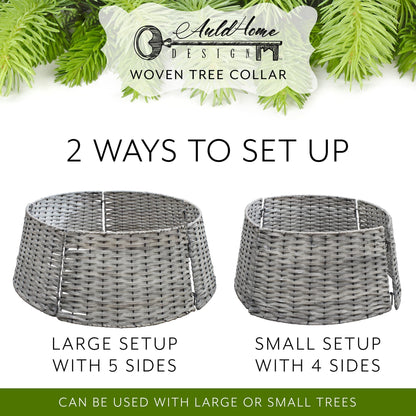 AuldHome Design Wicker Christmas Tree Collar (Gray Washed, 29-Inch), Real Wood Basket Weave Large Willow Tree Skirt