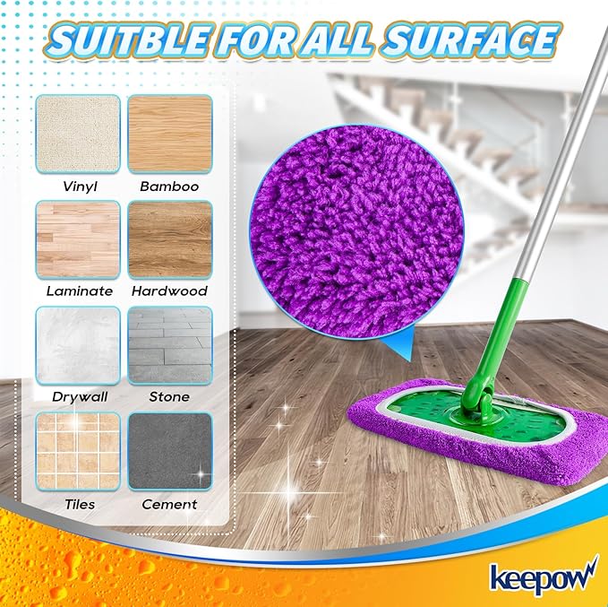 KEEPOW Reusable Microfiber Mop Pads