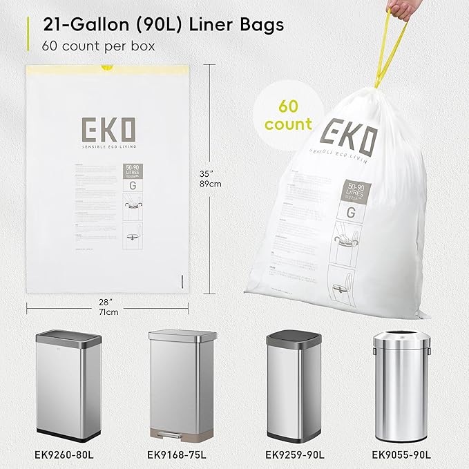 EKO 21 Gallon / 50-90 Liter, Extra-Strong Garbage Bags, Fresh Floral Scent