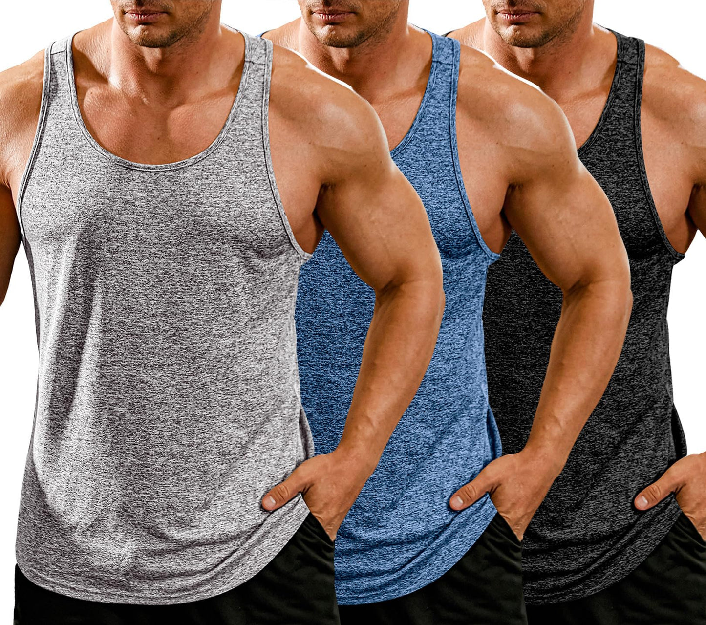 COOFANDY Mens Sleeveless Muscle T-Shirts Stretch Tank Top 3 Pack Active Moisture Wicking Training Cutoff Tee Shirts