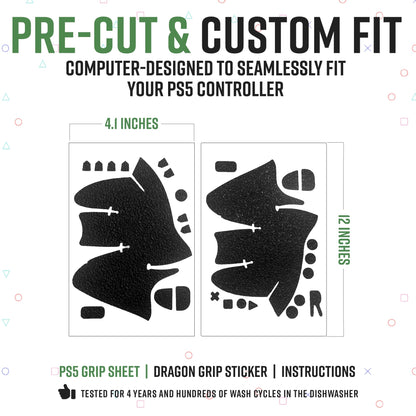 Dragon Grips PS5 Controller Grip, 22 Pcs Black Textured Non-Slip Rubber PS5 Controller Grips Stickers, Perfectly Fit to Any Handles, Trigger Buttons & D-pad, Sweat Resistant to Enhance Gaming Control