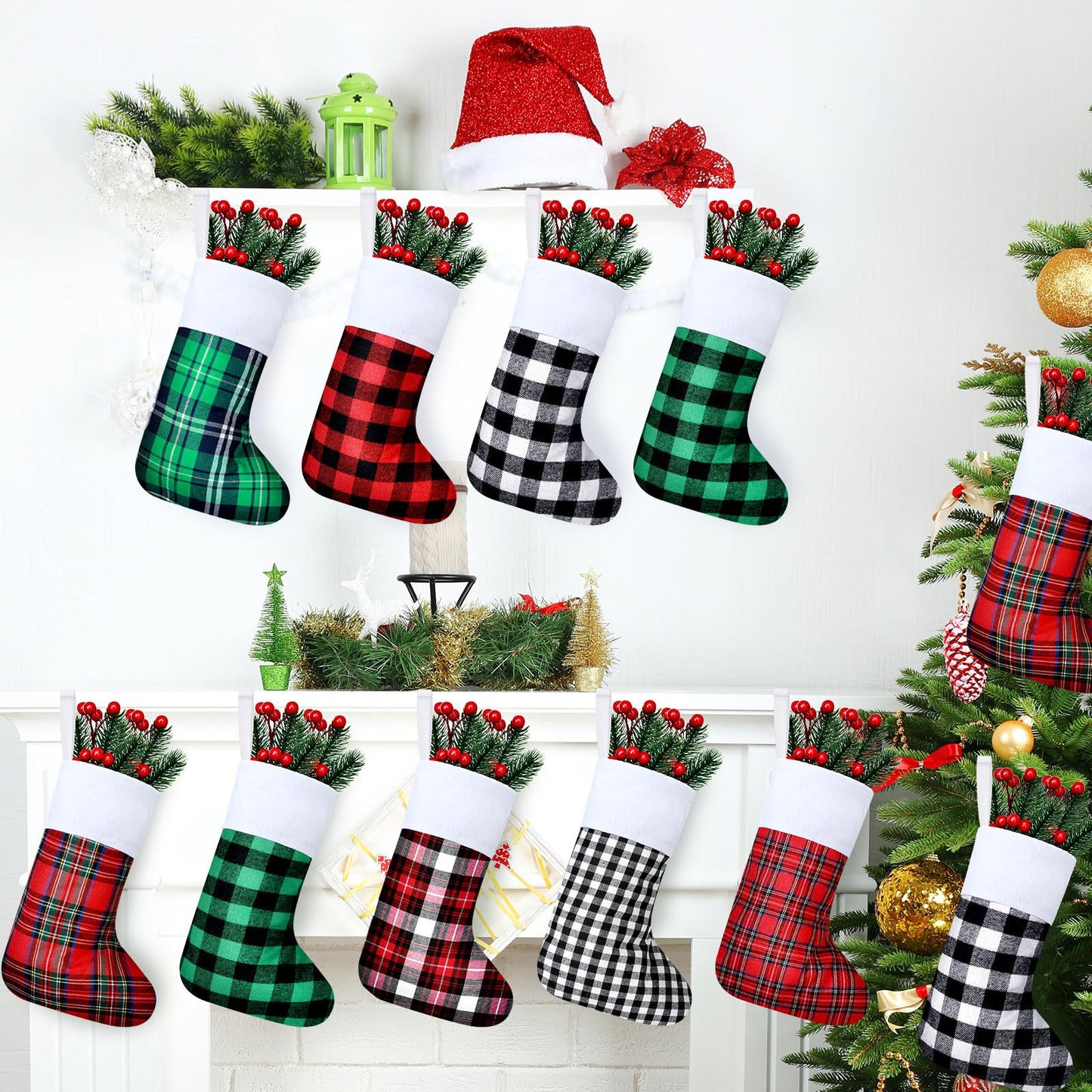 Skylety 36 Pcs Mini Christmas Stockings 8.27 Inch Small Buffalo Plaid Red Black Stockings Hanging Ornament Classic Bulk Christmas for Family Holiday Party Gift Xmas Tree Decoration