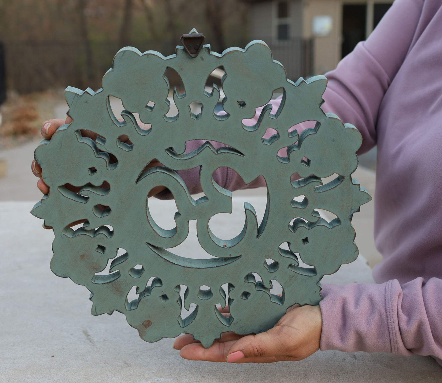 DharmaObjects Handcrafted Wooden Om Wall Decor Hanging Art (OM TURQUOISE)