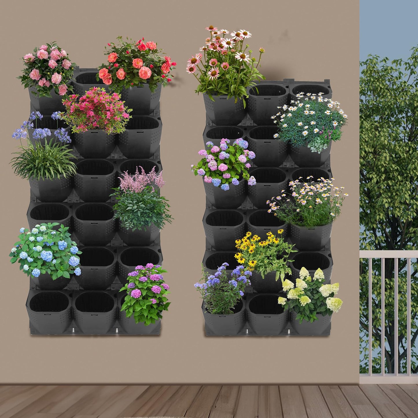 36 Pockets Vertical Wall Planters, Hanging Planting Grow Bags, Garden Planter Wall Mounted Stackable Planter, Plant Grow Bag Outdoor Indoor Gardening Vertical Greening Flower Container (Black)