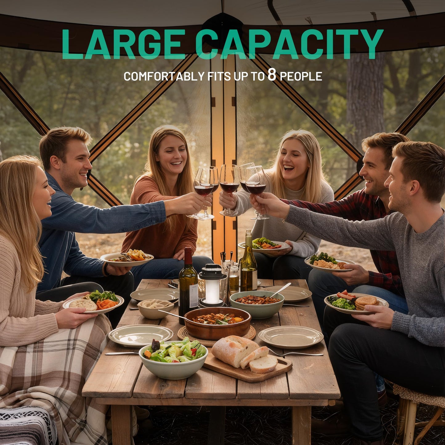 Overmont 10x10FT Pop up Gazebo Screen Tent - Large Instant Screen House Tent with Netting Removable Wind Cloths Half Open Door Skylight - Portable Outdoor Shelter for Camping Backyard Patio Parties